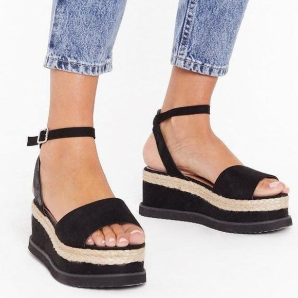 Nasty Gal Shoes - Nasty Gal Platform Suese Black Sandals Sz 10